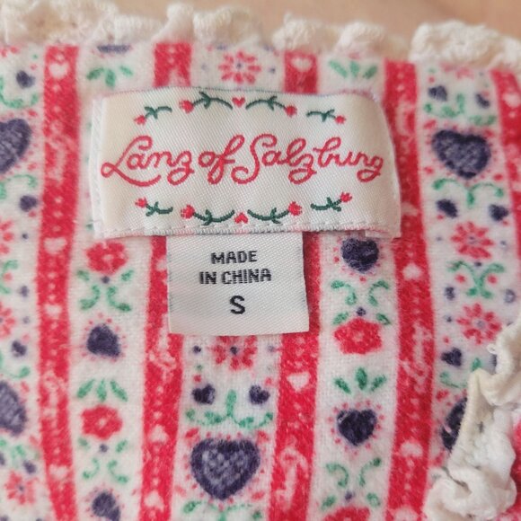 Lanz Of Salzburg Womens Nightgown S Red & White Floral Stripe Cotton - Picture 4 of 9